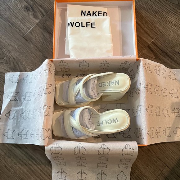 Naked Wolfe Cream Platform Sandals w/Box - Picture 6 of 9